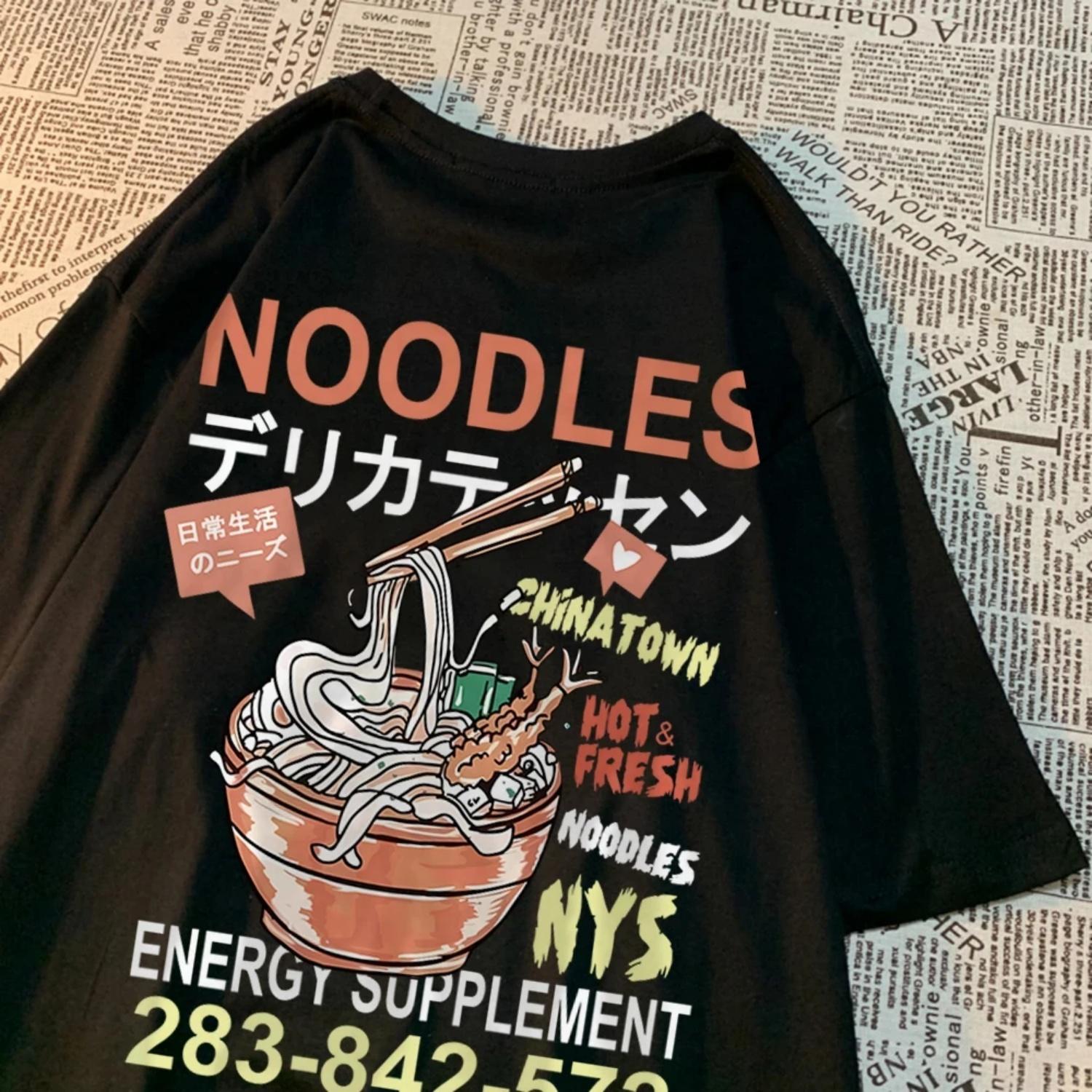 

Anime Noodies Illustration Graphic Drawstring T Shirt Mens Oversize New Tee Clothes Summer Cotton Tops Creativity T Shirts 70360 S чёрный