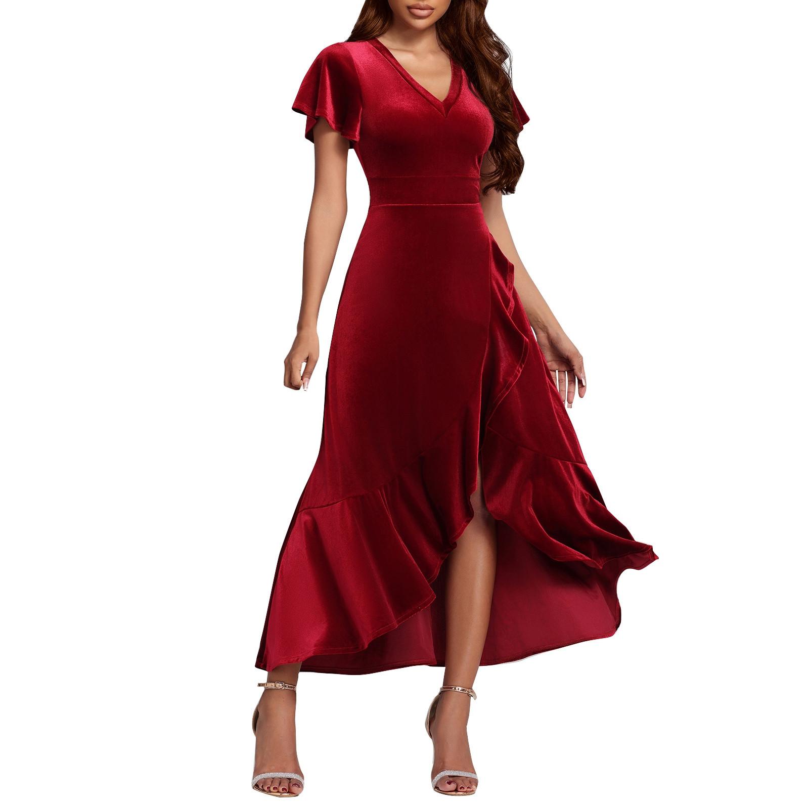 

Women s Spring And Summer Waist V Neck -of -sleeved Strap Dress M винний