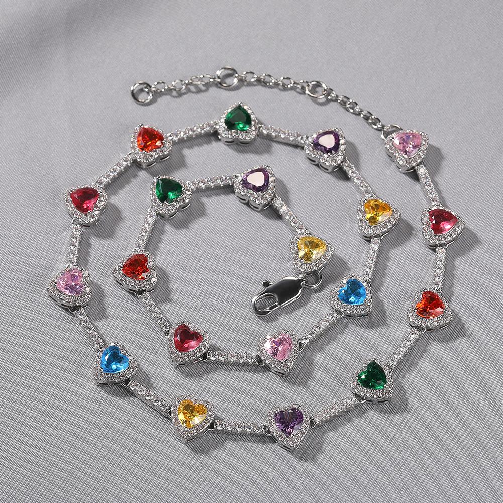 Luxury Heart-shaped Cz Chain With Candy Color Brass Lovely Colored Necklace For Wedding Parties And Gifts