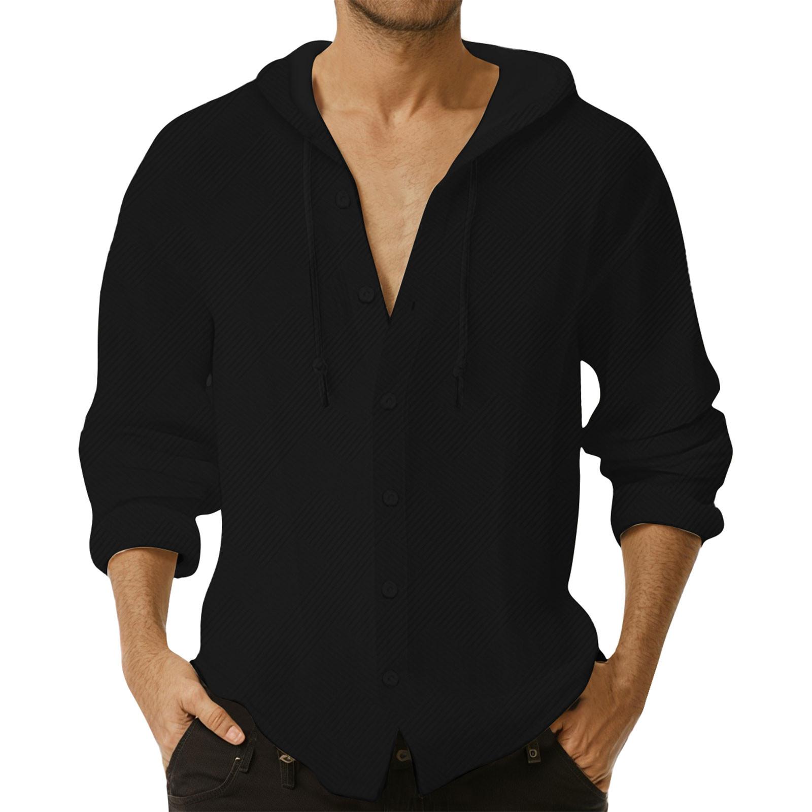 

Men s Color Casual Long Sleeved Shirt With Hood And Drawstring Cardigan XXXL чорний