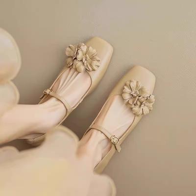 Scarpe con Decorazione Floreale per Donna Punta Quadrata Tacco Alto Chunky Cinturino Frontale Scarpe a Punta da Donna Fibbia Tacones Chassure Femme Monocolore