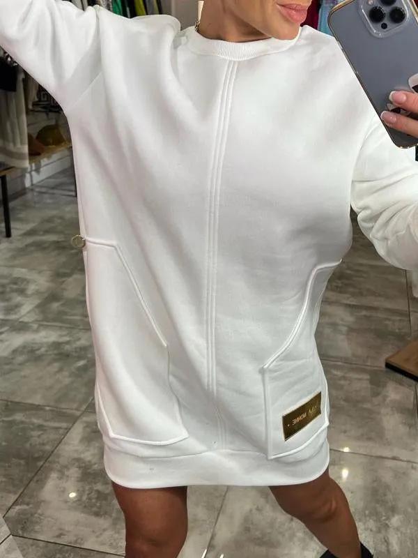 2024 Herbst Lässiges lockeres Strickkleid mit langen Ärmeln - Einfarbig