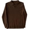 Men's Black Striped Knit Long Sleeve Polo Shirt - Autumn Trend, Muscle Fit, Turn-Down Collar