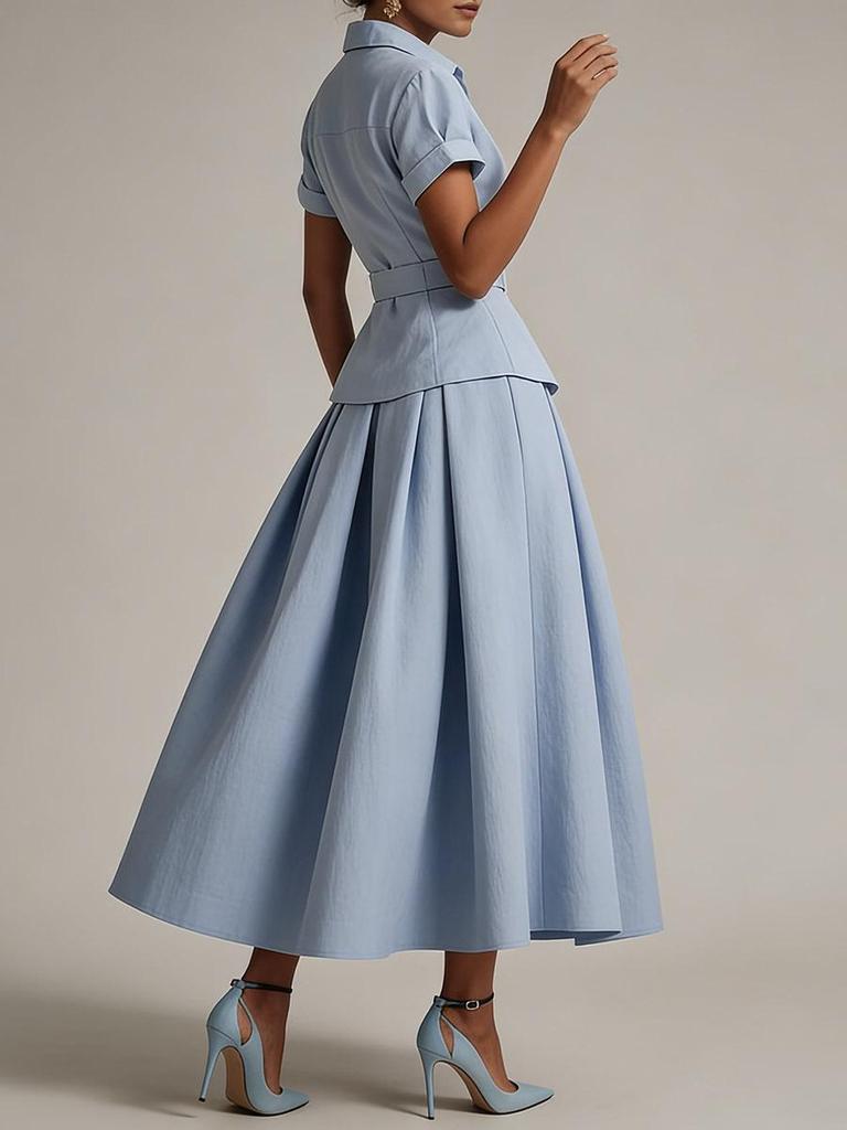 Spring 2026 European & American Women's Casual Pleated Solid Color Skirt Suit - Stylish & Sexy