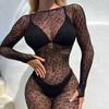 New Sexy Leopard Print Body-Stocking Erotic Underwear Fishnet Hollow Out Body Suit Jumpsuit Long Sleeve Mesh Seduce Lingerie