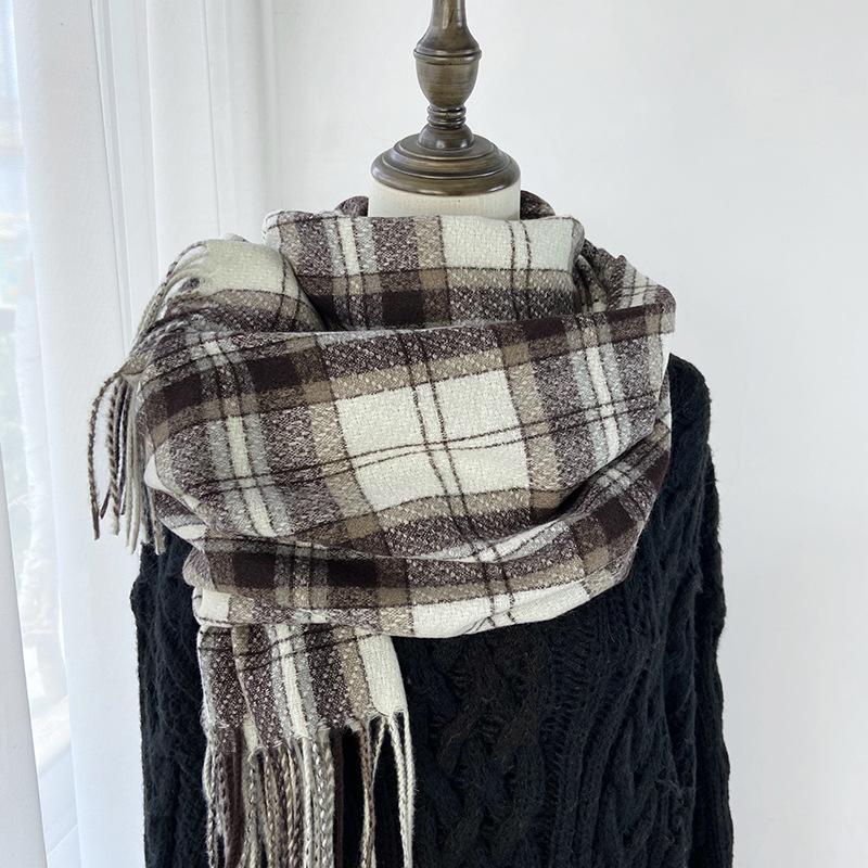 Retro Style Plaid Scarf Women's Winter Fashion Thickened Warm Scarf Student Scarf Shawl