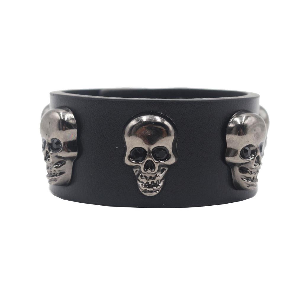 Skull Leather Studded Punk Bracelet - European/American Fashion, Domineering Street Dance Style Wristband