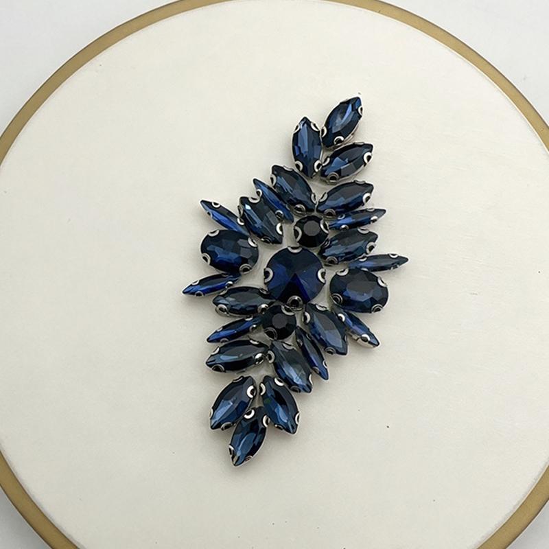 Iron On Rhinestone Floral Applique Handmade Glass Beaded Patch for Wedding Bridal Dress DIY Accessory