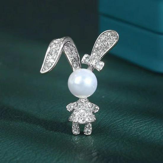 Korean Cute Rabbit Pearl Cartoon Brooch - Collar, Hat & Bag Accessory Pin