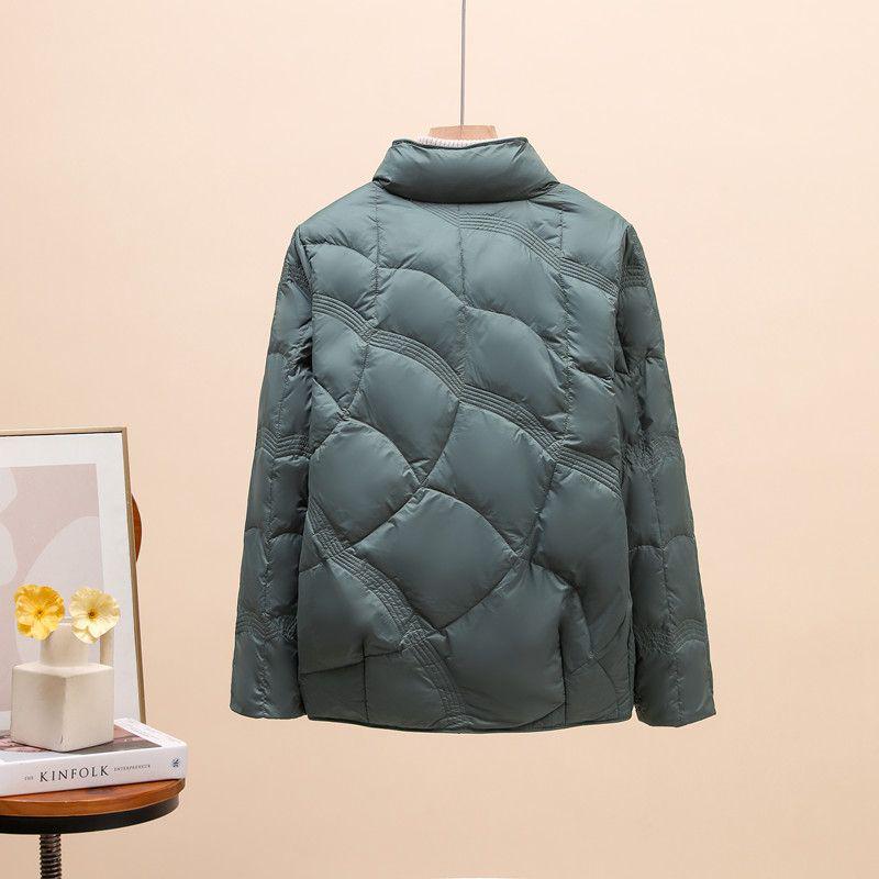 Korean Split Diamond Pattern Short Down Jacket with Stand-Up Collar