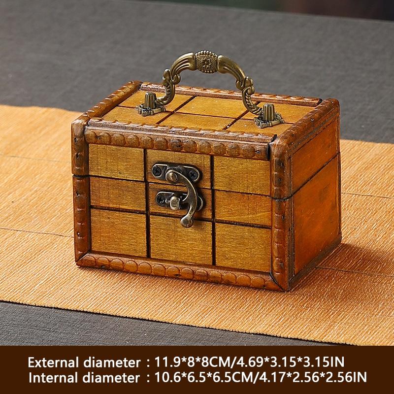 Wooden Antique Storage Box Medieval Vintage Suitcase Treasure Chest Necklaces Jewelry Organizer Gift Box with Lock Big Photo Box