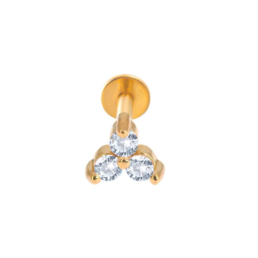 Gioiello per Piercing Labbra e Cartilagine Auricolare a Bottone in Acciaio Inossidabile 316L con Fiore di Zircone