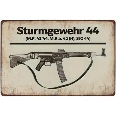 Sturmgewehr44VintageSign Μεταλλική Πινακίδα Sturmgewehr 44 - Σχέδιο Διαφήμισης Εποχής, Διακόσμηση Τοίχου για Ενθουσιώδεις του ΠΠΒ'