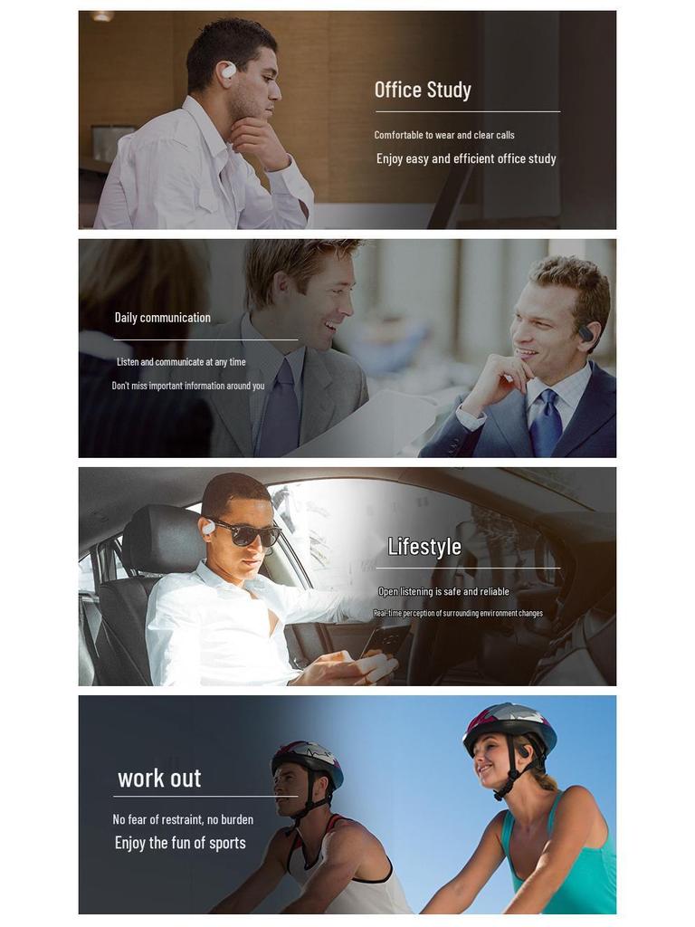 In-Ear Bone Conduction Wireless Bluetooth Headphones: Sweatproof, Ultra-Long Battery, for Running & Sports, Compatible with Apple & Android.