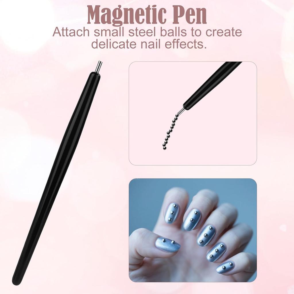 Nail Magnet Pen Set, 3 In 1 Cat Eye Nail Magnetic Design Art Tool with Heart & Rabbit Shaped Irons Versatile Cat Eye Gel Polish Magnet Supplies for