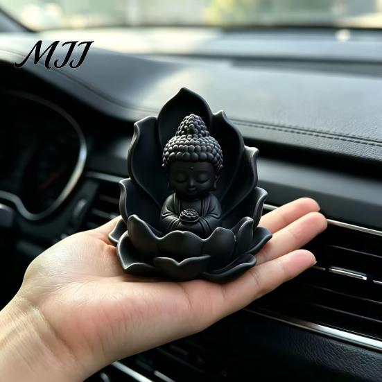 Compact Buddha Statue for Car 3D Printed Mini on Lotus, Sitting Figurine, Meditation Zen Spiritual Ornament Dashboard, Desk, Entryway, Tea Room