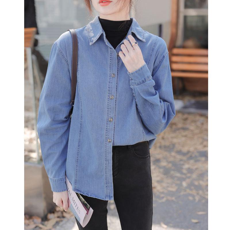 Real shot blue denim shirt women's 1116 autumn and winter Korean version chic top with retro Hong Kong style shirt jacket