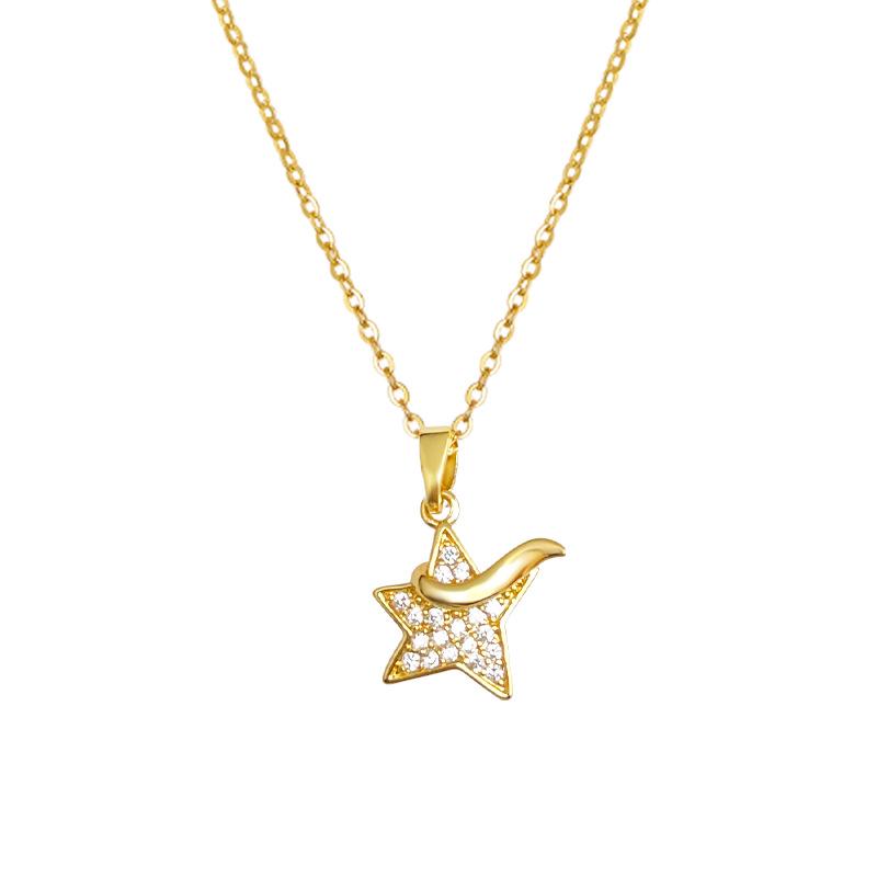 The Little Prince 18K Gold Star Necklace with Zircon, Elegant Star-Shaped Clavicle Chain for Women