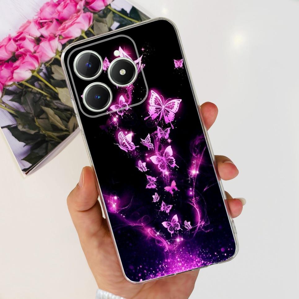 Voor Realme C63 C61 Narzo N61 N63 Hoesje Bloemen Vlinder Dames Mode Achterkant Transparant Zacht Slank Siliconen Bumper Shell