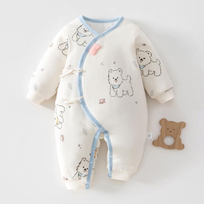 Warm Thickened Autumn/Winter Baby Jumpsuit - 120g Padded Newborn Outfit with Butterfly Design for Boys & Girls