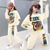 Girls' Trendy Spring Two-Piece Suit: Stylish Sweater & Print Sports Leisure Set