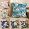 Classic Flowers Pattern Blue Cushion Cover Short Plush Doublesided Print Square Throw Pillow Covers Sofa Home Cushion Decor