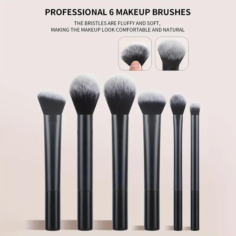 6Long-Tube Makeup Brush Set with Multi-Color Ultra-Soft Powder Brush, Blush Brush, and Eyeshadow Brush for Beginners