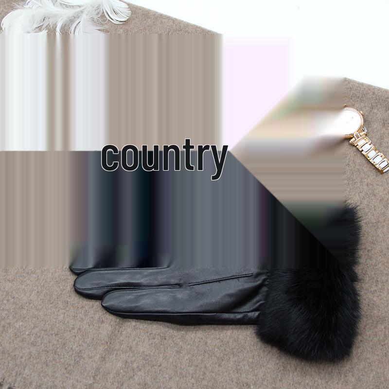 Women's Winter Velvet-Lined Lambskin Gloves - Korean Style, Windproof, Cute Rabbit Fur, Touchscreen Compatible.