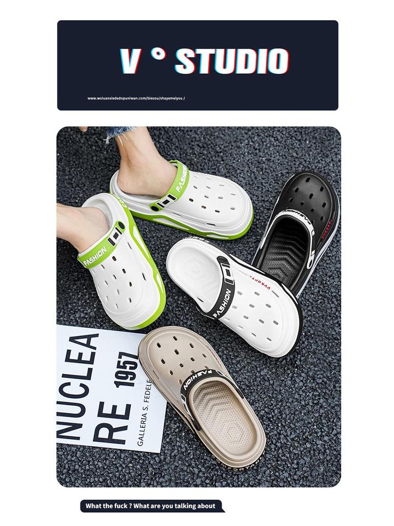 סנדלי אי.וי.איי קיציים נושמים לגברים: נעלי חוף קלות משקל, סוליה רכה, בוהן סגורה, לשימוש כפול