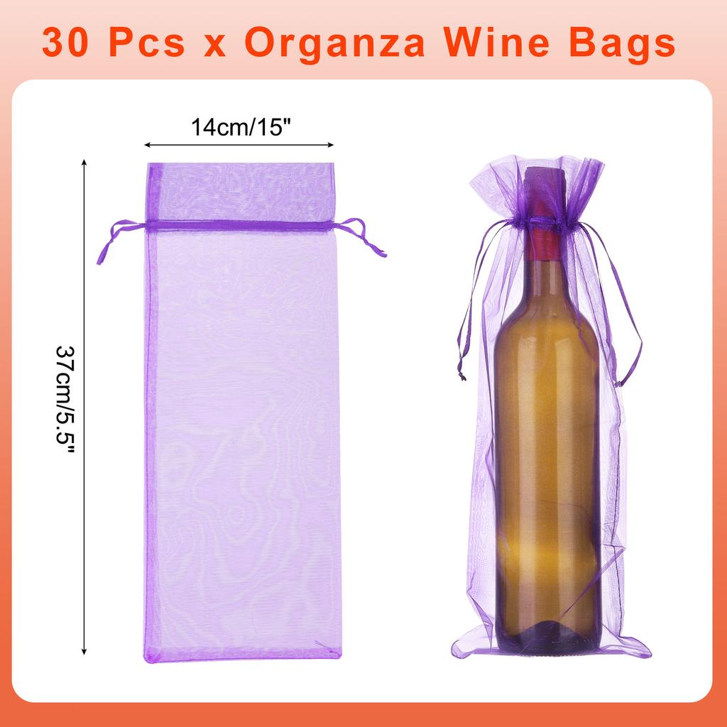 30pcs Organza Wine Bags 14x37cm Wine Bottle Gift Bags Pouches Wine Wrapping Bags for Bottle Wrap Christmas Wedding Party Decor