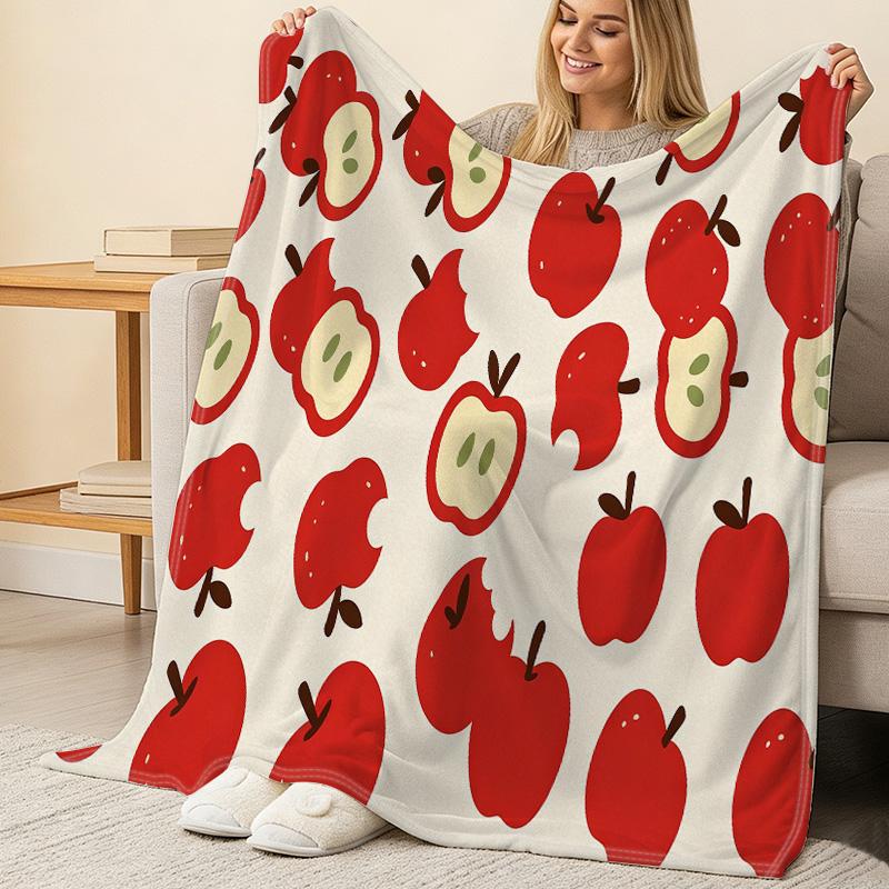 Hemmed Flannel Throw Blanket | Apple Series - Soft, Cozy & Warm, Festive Home Decor for Halloween & Christmas, Gentle for Bed, Couch, Living Room