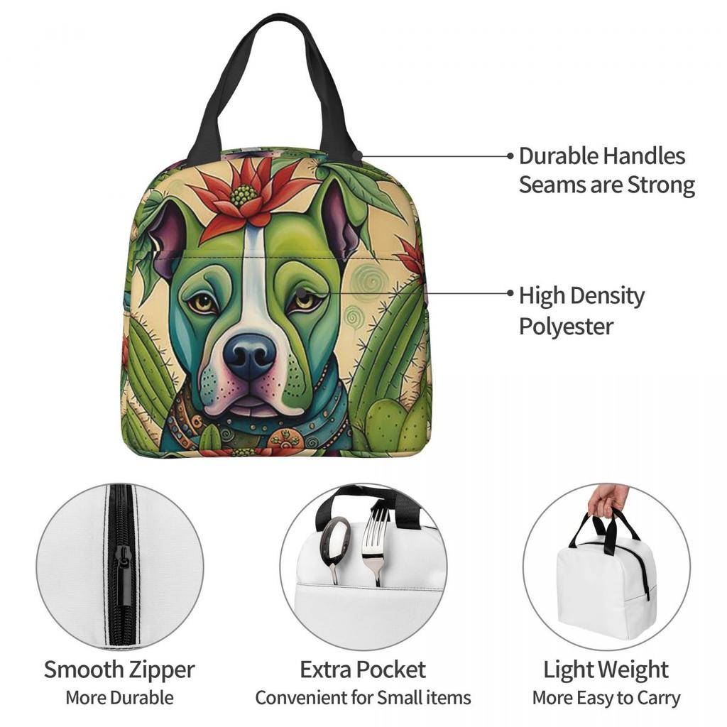 Pitbull Stekelige Portretten Geïsoleerde Lunchtas voor Vrouwen Kinderen Draagbare Voedseldozen Thermische Lunchbox Tote