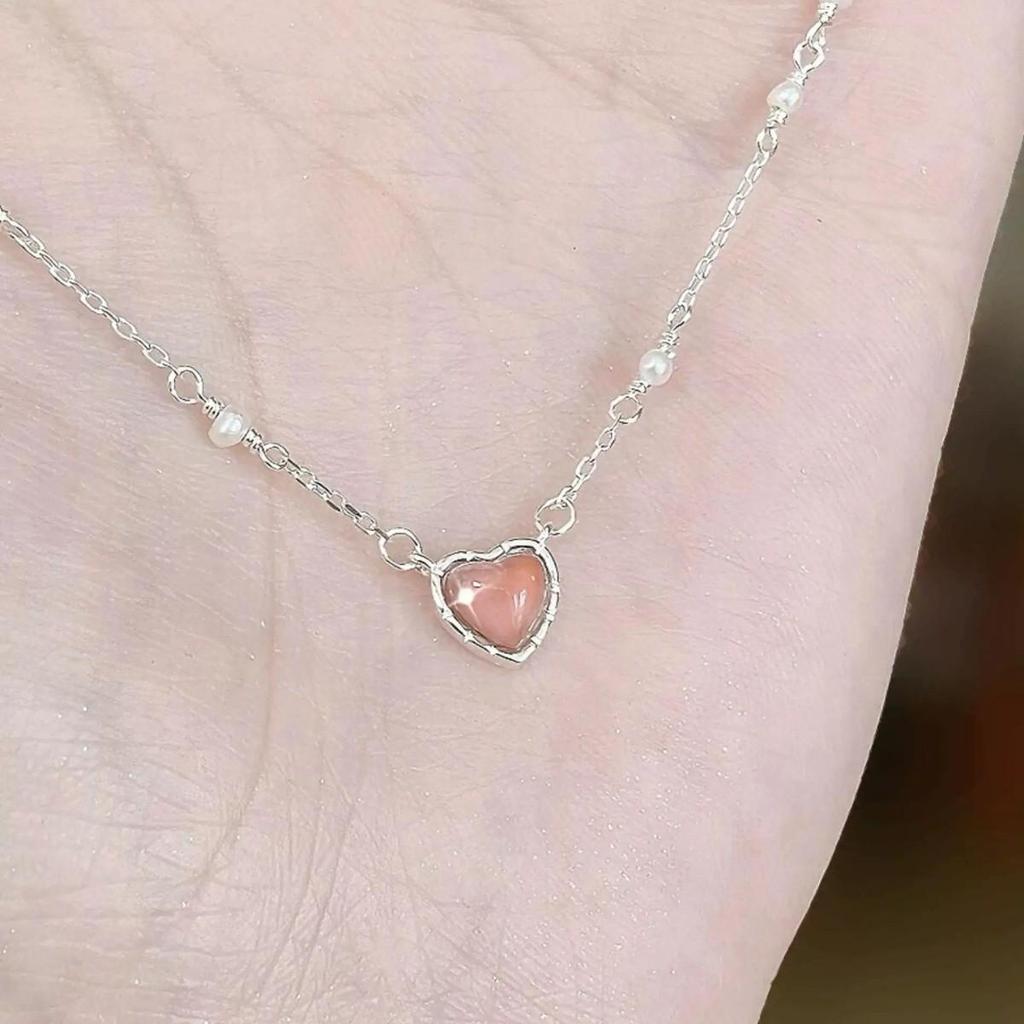 Zhongying Jewelry Peach Heart Love Necklace In Pearl Clavicle Chain Women's Niche Design