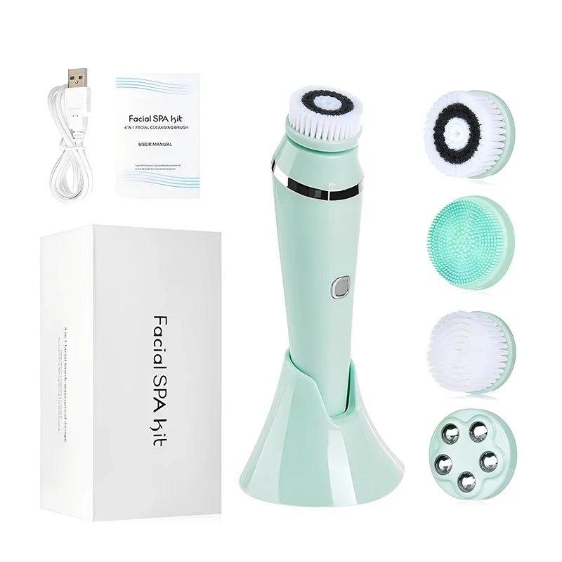 4 In1 Electric Face Cleansing Brush Compress Therapy Facial Ultrasonic Washing Exfoliating Pore Clean Massager Blackhead Remover