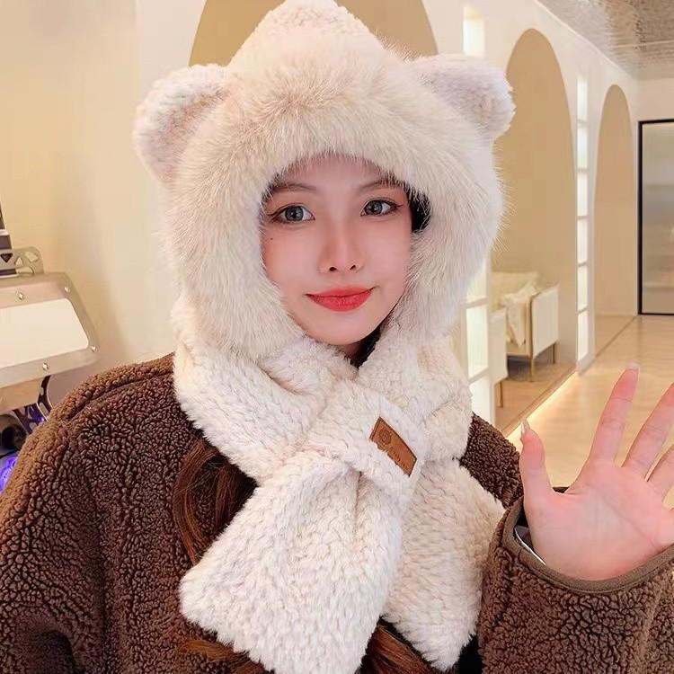 Ear Scarf Two Piece Set Winter Women's Scarf All In One Velvet Hat Cycling Ear Ear Protection Hat Thickened Warm Ear Protection