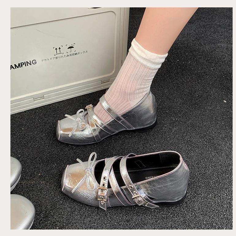 Lederversion! Rote Ballerinas mit eckiger Spitze, Damen, Frühling, leichter Ausschnitt, Schleife, Retro Mary Jane Schuhe, flache Schuhe