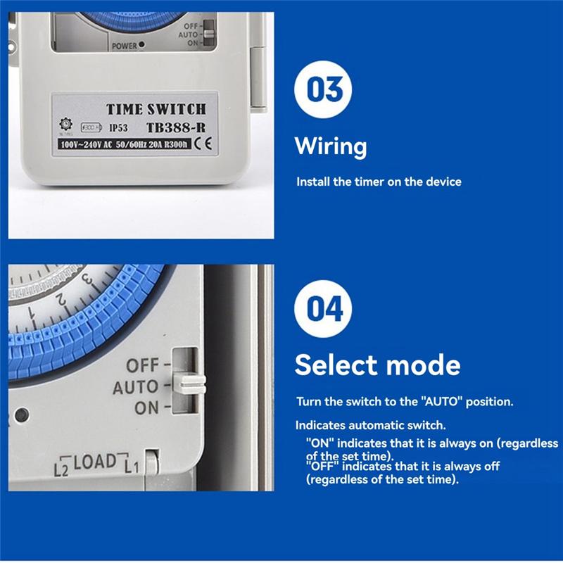 A74E-TB388R Mechanical Time Controller IP53 Programmable Electrical Timer Switch Box AC100-240V 15 Minutes Interval