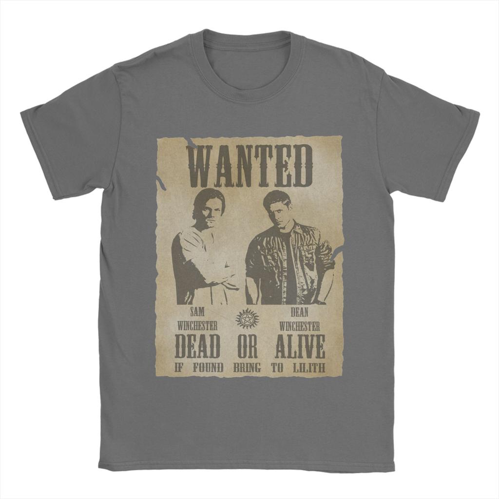 Men TShirts Supernatural Wanted Dead or Alive Humor 100 Cotton Tees Short Sleeve Winchester T Shirt Crew Neck Clothes Original