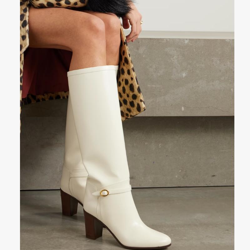 Krazing Pot Cow Split Skin Round Toe Thick High Heels Knight Boots Size 46 Size 45 Slip On Plus Size Women Metal Buckle Thigh High Boots