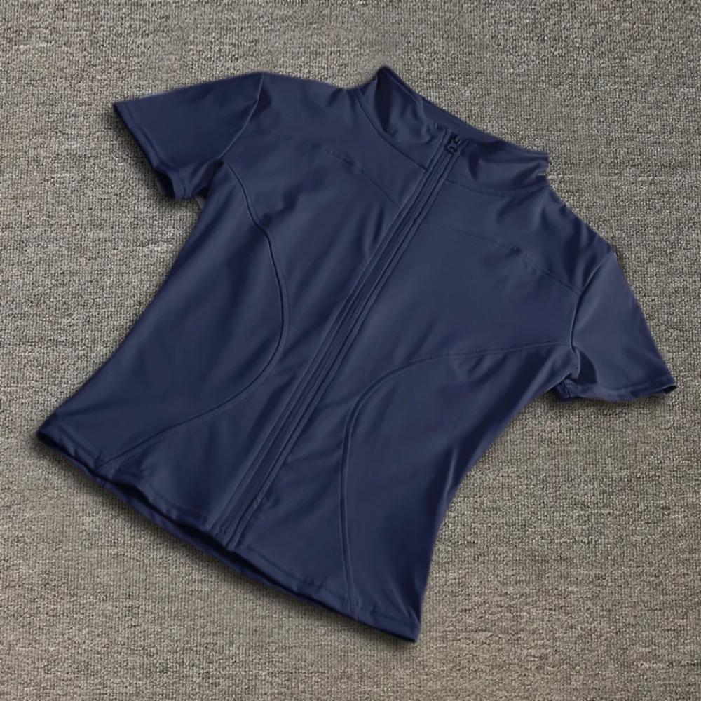 High-Quality Women's Yoga Shirts - Quick Drying Slim Fit Short Sleeve Full Zipper Standing Collar Workout Tops