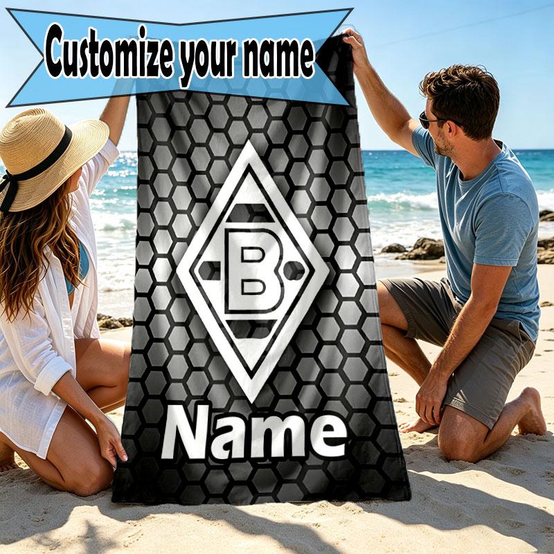 Custom Name Personalized Borussia Monchengladbach Print Beach Towel, for Trip Camping Beach Party Home Decor, Birthday Gift for Family & Friends