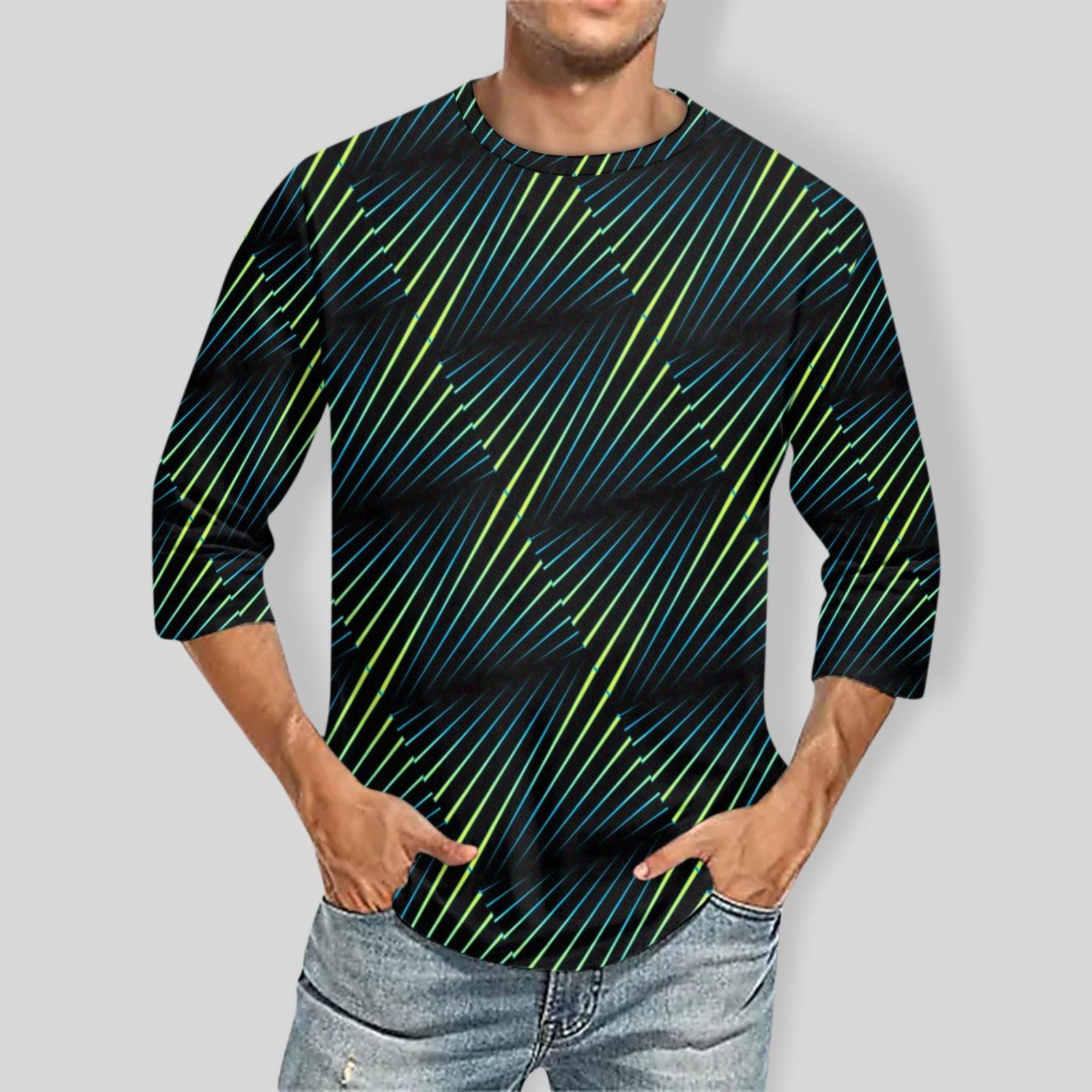 

Мужская однотонная футболка с круглым вырезом и рукавами три четверти L чёрный