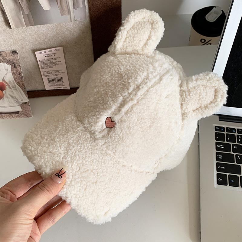 1pc Women'S Cute Rabbit Ears Plush Baseball Cap,Warm Casual Bonnets Women Suitable for Winter Outdoor Daily Wear Party