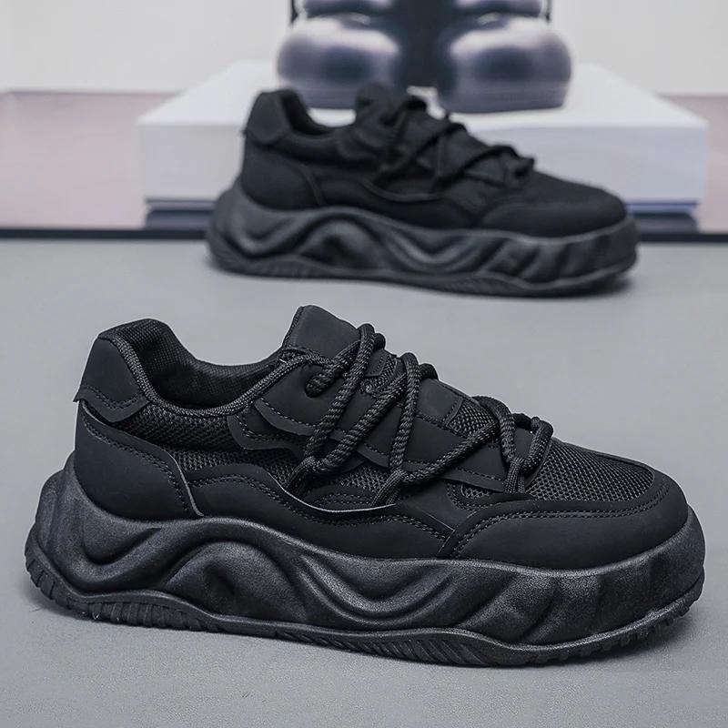 Klobige Sneaker Herren Designer Aufgelöste Sohle Board Schuhe Mode Lässig Leder Stoff Höhe Erhöht Flache Plateau Sportschuhe