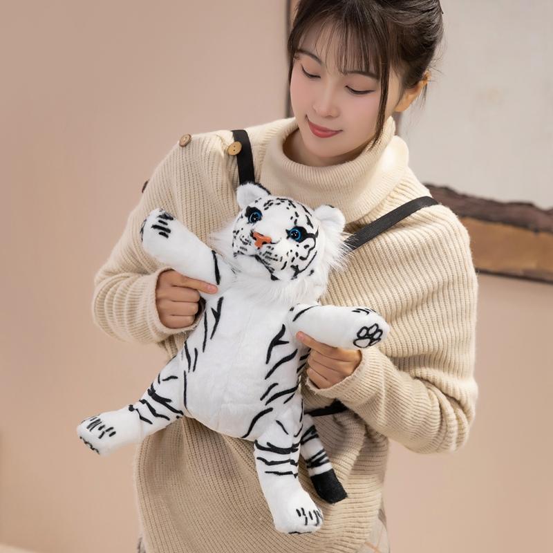 About 36CM Lifelike Tiger & Leopard Plush Backpack Toy Stuffed Soft Animal Doll Decorative Shoulder Bag Funny Kids Birthday Gift