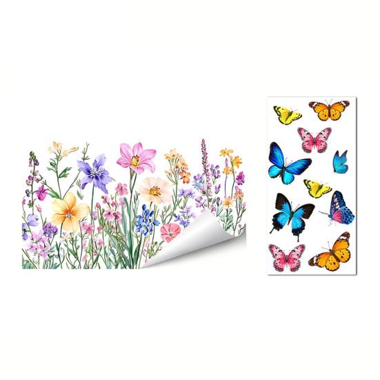 Glass Sticker Peel Stick Static Window Film Vibrant Color Spring Flowers Butterflies Pattern Window Decal Home Decor