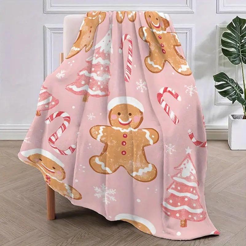 Christmas Gingerbread Man Digital-printed Polyester Bedroom Velvet Flannel Cover Blanket Fleece Soft Cover Blankets for Beds