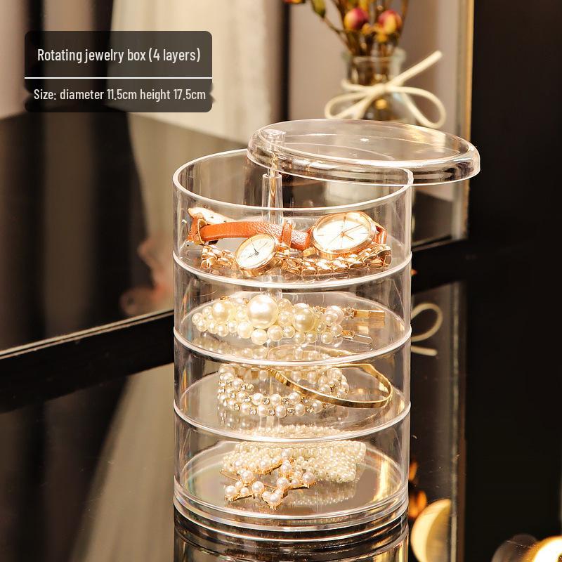 

Вращающийся прозрачный ящик для хранения косметики с многослойным дизайном для украшений и заколок для волос, пыленепроницаемый, в стиле инс
