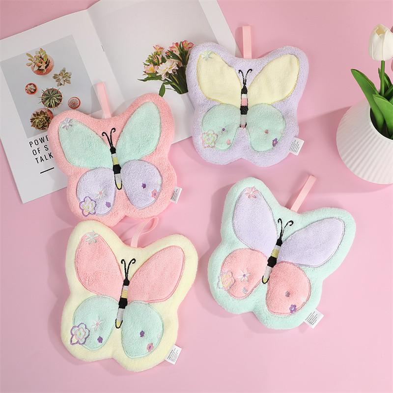 New Cartoon Hand Towel Kitchen and Household Portable Hanging Towel Thickened Daily Butterfly Face Towel