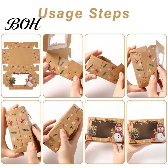 Christmas Treat Boxes for Kids 6Pcs Paper Gift Boxes, Xmas Color Printed Foldable Cookie Clear Window Holiday Bakery Packaging Desserts, Candies,